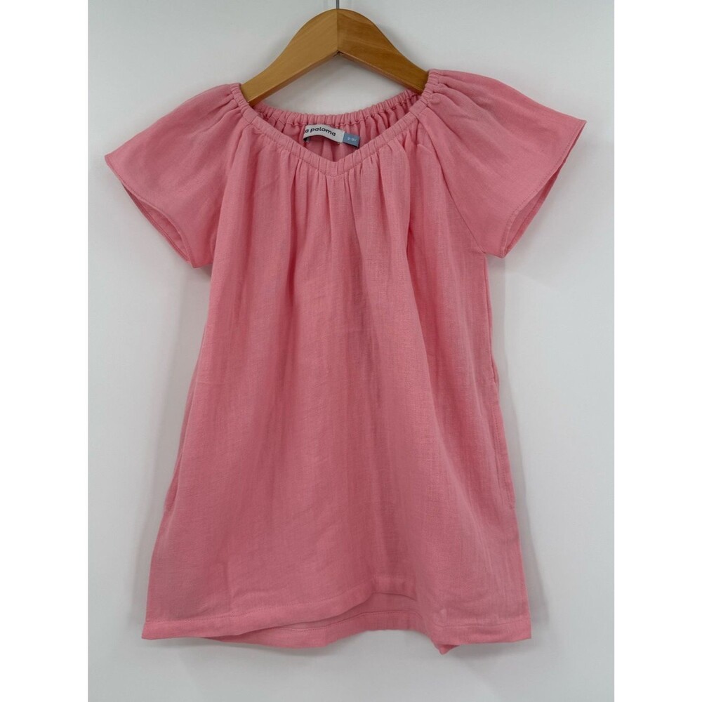 NWT La Paloma Cotton Gauze Gathered Neck Dress | Pink | Girl’s 2-3Y